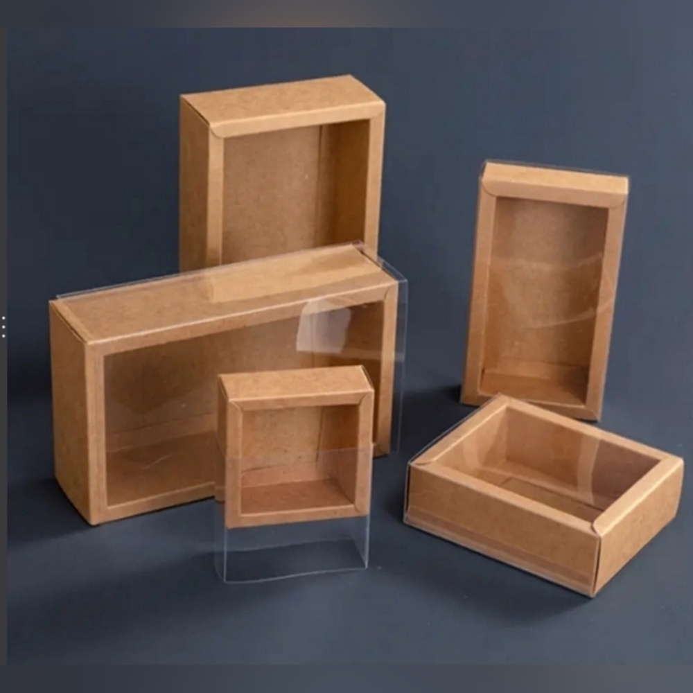 10pcs, Pull-Out Kraft Gift Boxes Simple‎ Solid Color with Window